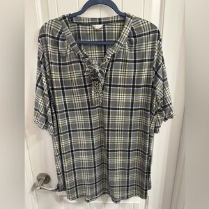 Cato Plus Size 18/20 Black/White/Yellow Plaid Top